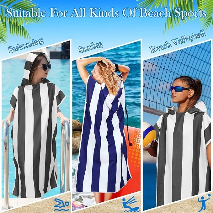 Jeyiour 2 Pcs Surf Poncho Changing Robe with Hood Microfiber Towel Quick Dry Beach Towel Wetsuit Changing Towel for Adult Men Women for Travel Yoga Gym Swim Pool Vacation Gift