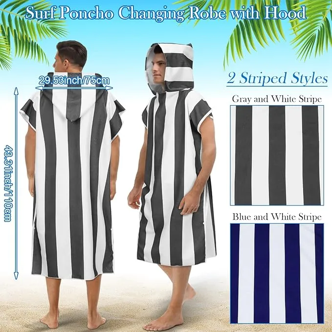 Jeyiour 2 Pcs Surf Poncho Changing Robe with Hood Microfiber Towel Quick Dry Beach Towel Wetsuit Changing Towel for Adult Men Women for Travel Yoga Gym Swim Pool Vacation Gift