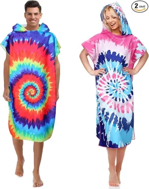 Jeyiour 2 Pcs Surf Poncho Changing Robe with Hood Microfiber Towel Quick Dry Beach Towel Wetsuit Changing Towel for Adult Men Women for Travel Yoga Gym Swim Pool Vacation Gift