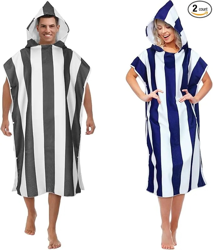 Jeyiour 2 Pcs Surf Poncho Changing Robe with Hood Microfiber Towel Quick Dry Beach Towel Wetsuit Changing Towel for Adult Men Women for Travel Yoga Gym Swim Pool Vacation Gift