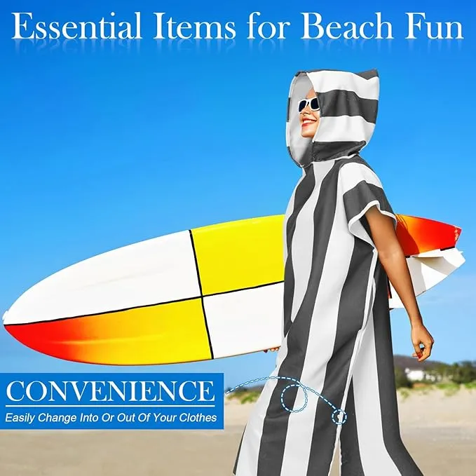 Jeyiour 2 Pcs Surf Poncho Changing Robe with Hood Microfiber Towel Quick Dry Beach Towel Wetsuit Changing Towel for Adult Men Women for Travel Yoga Gym Swim Pool Vacation Gift