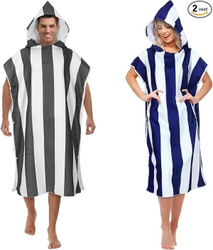 Jeyiour 2 Pcs Surf Poncho Changing Robe with Hood Microfiber Towel Quick Dry Beach Towel Wetsuit Changing Towel for Adult Men Women for Travel Yoga Gym Swim Pool Vacation Gift