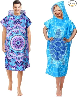 Jeyiour 2 Pcs Surf Poncho Changing Robe with Hood Microfiber Towel Quick Dry Beach Towel Wetsuit Changing Towel for Adult Men Women for Travel Yoga Gym Swim Pool Vacation Gift