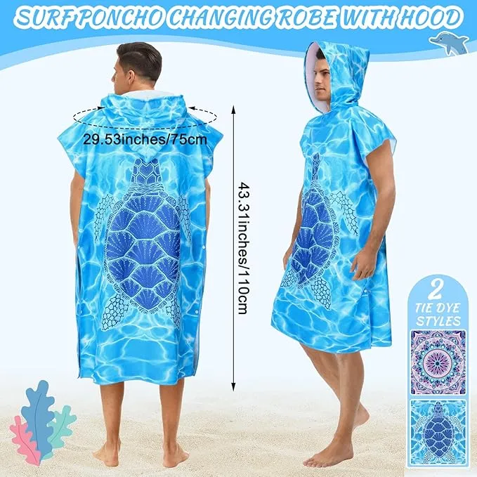 Jeyiour 2 Pcs Surf Poncho Changing Robe with Hood Microfiber Towel Quick Dry Beach Towel Wetsuit Changing Towel for Adult Men Women for Travel Yoga Gym Swim Pool Vacation Gift