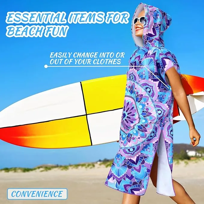 Jeyiour 2 Pcs Surf Poncho Changing Robe with Hood Microfiber Towel Quick Dry Beach Towel Wetsuit Changing Towel for Adult Men Women for Travel Yoga Gym Swim Pool Vacation Gift