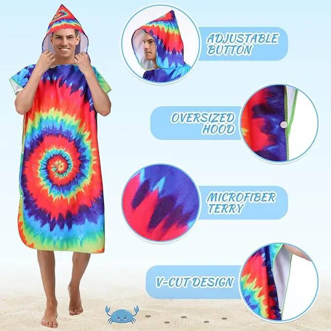 Jeyiour 2 Pcs Surf Poncho Changing Robe with Hood Microfiber Towel Quick Dry Beach Towel Wetsuit Changing Towel for Adult Men Women for Travel Yoga Gym Swim Pool Vacation Gift
