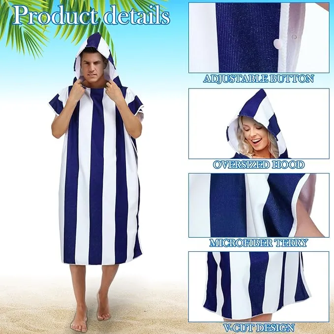 Jeyiour 2 Pcs Surf Poncho Changing Robe with Hood Microfiber Towel Quick Dry Beach Towel Wetsuit Changing Towel for Adult Men Women for Travel Yoga Gym Swim Pool Vacation Gift