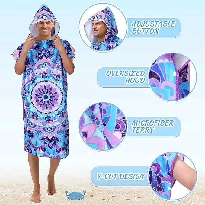 Jeyiour 2 Pcs Surf Poncho Changing Robe with Hood Microfiber Towel Quick Dry Beach Towel Wetsuit Changing Towel for Adult Men Women for Travel Yoga Gym Swim Pool Vacation Gift