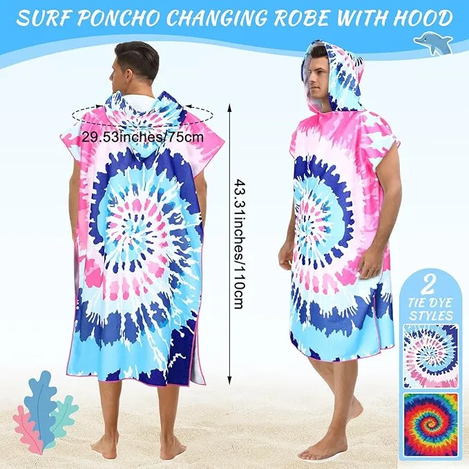 Jeyiour 2 Pcs Surf Poncho Changing Robe with Hood Microfiber Towel Quick Dry Beach Towel Wetsuit Changing Towel for Adult Men Women for Travel Yoga Gym Swim Pool Vacation Gift