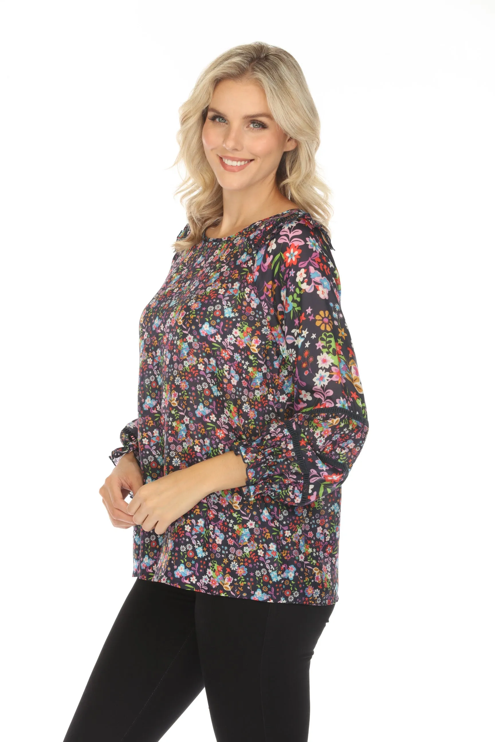 Johnny Was Nite Vale Floral Silk Top C16523B Boho Chic
