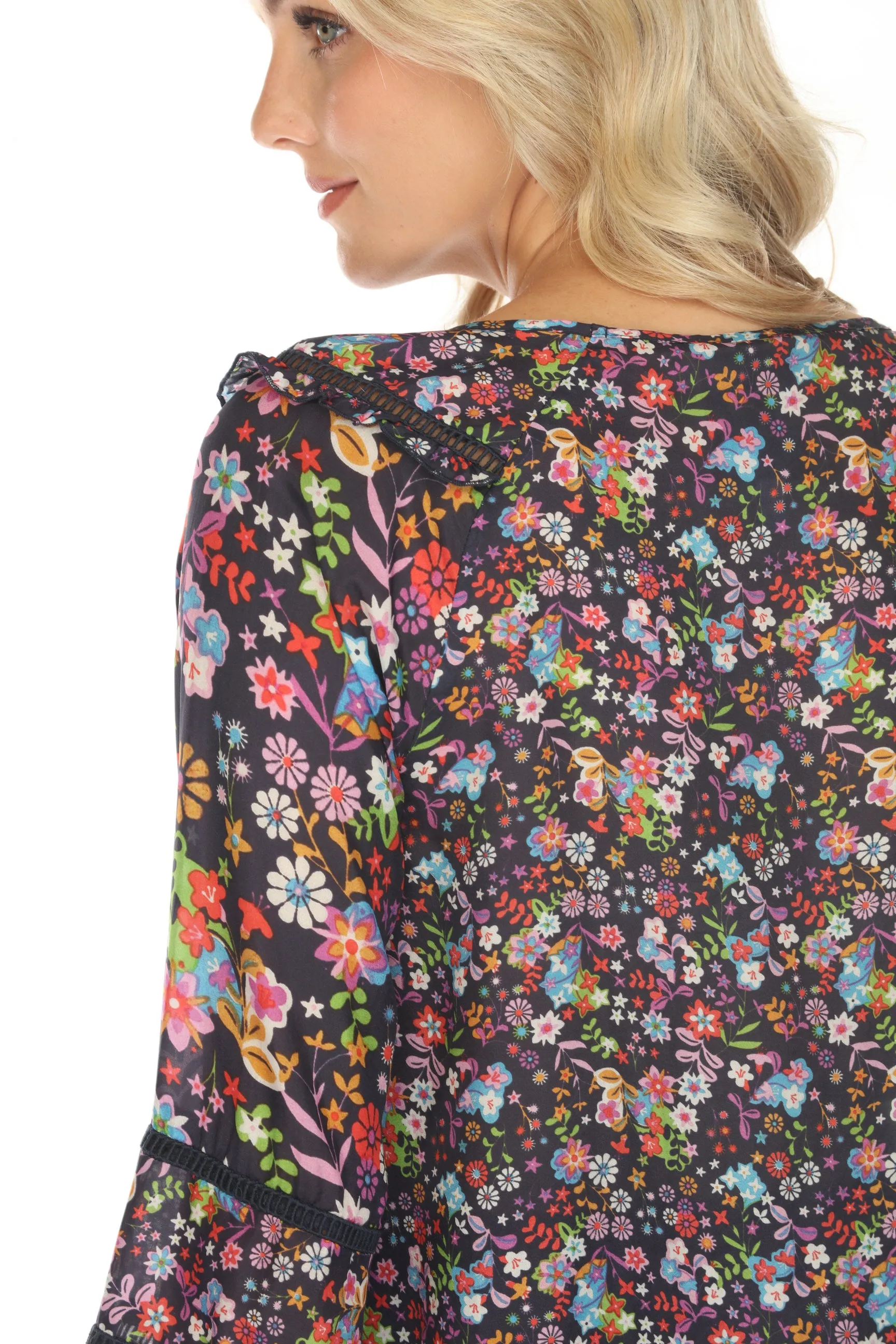 Johnny Was Nite Vale Floral Silk Top C16523B Boho Chic