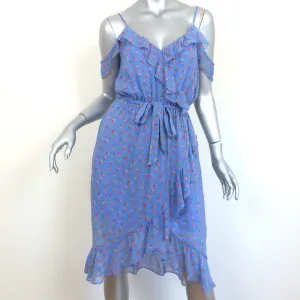 Joie Cold-Shoulder Dress Dinesha Blue Ruffled Strawberry Print Silk Size Small