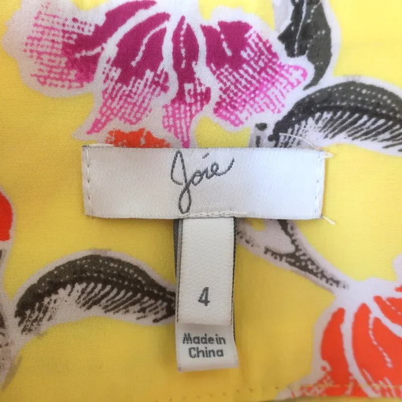 Joie Skirt Denisha Yellow Floral Print Ruffled Silk Size 4