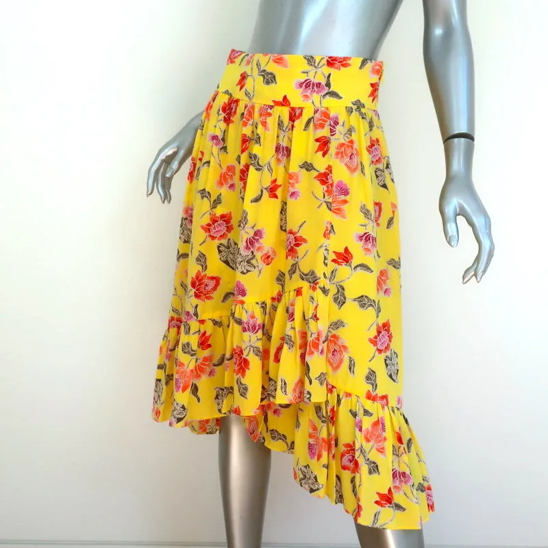 Joie Skirt Denisha Yellow Floral Print Ruffled Silk Size 4