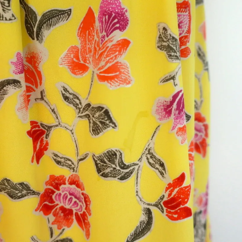 Joie Skirt Denisha Yellow Floral Print Ruffled Silk Size 4