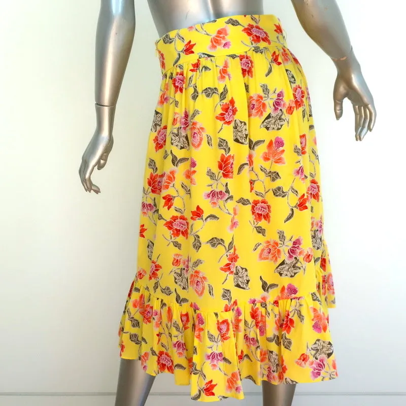 Joie Skirt Denisha Yellow Floral Print Ruffled Silk Size 4