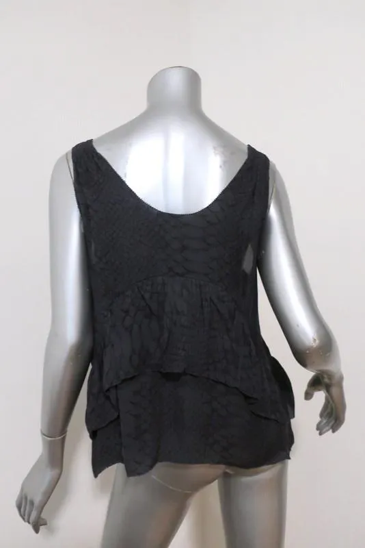 Joie Top Bessie Dark Gray Snakeskin Print Silk Size Small Ruffled Tank