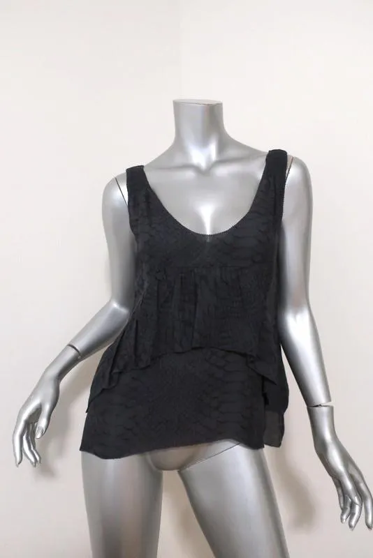 Joie Top Bessie Dark Gray Snakeskin Print Silk Size Small Ruffled Tank