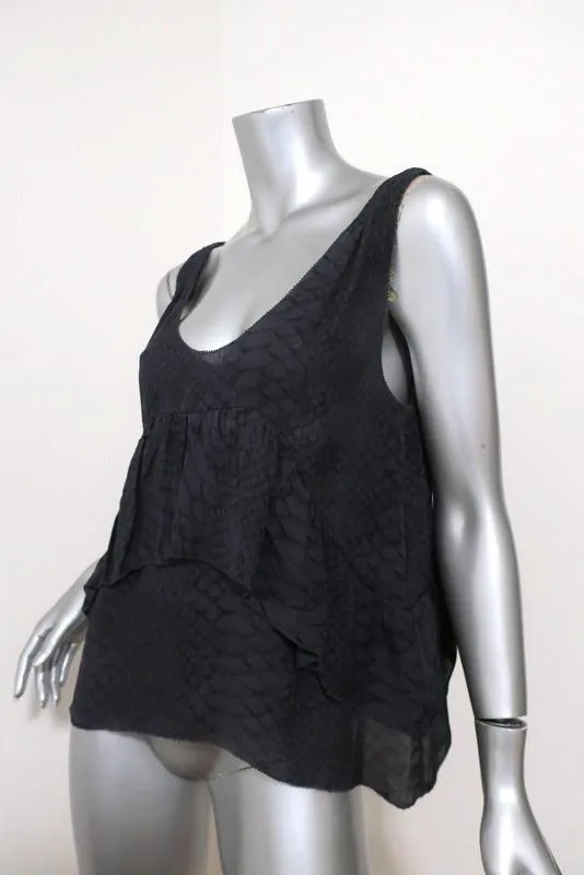 Joie Top Bessie Dark Gray Snakeskin Print Silk Size Small Ruffled Tank