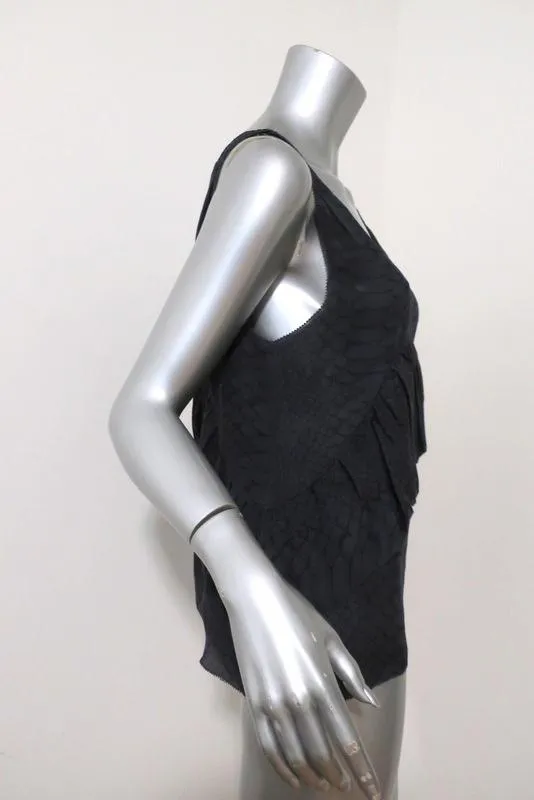 Joie Top Bessie Dark Gray Snakeskin Print Silk Size Small Ruffled Tank