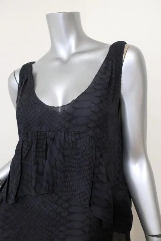 Joie Top Bessie Dark Gray Snakeskin Print Silk Size Small Ruffled Tank