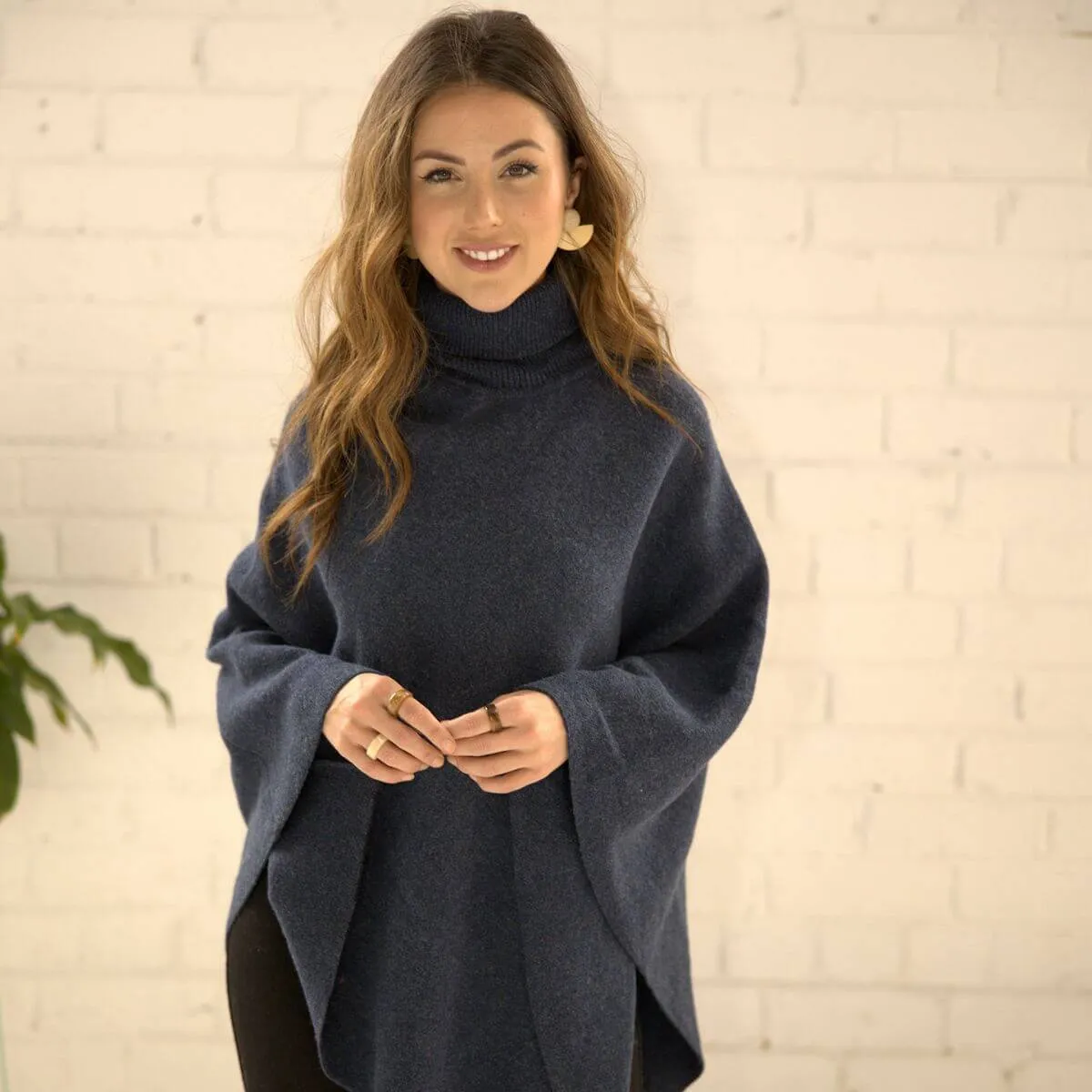 Joy Wool Poncho in Navy