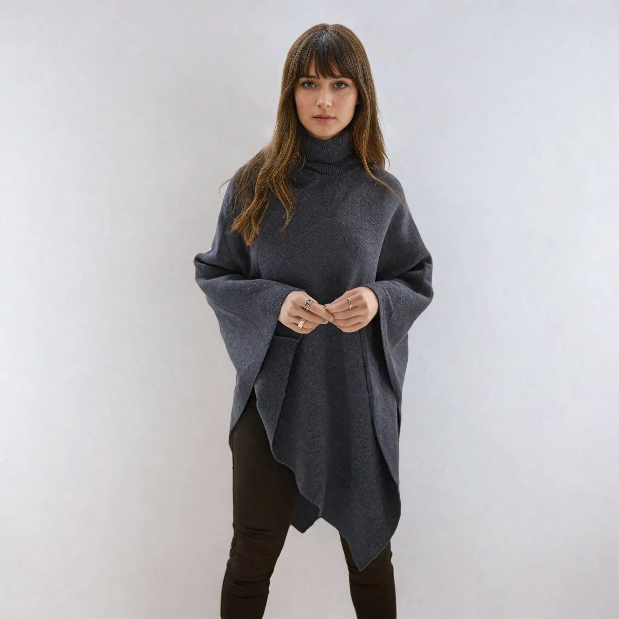 Joy Wool Poncho in Navy