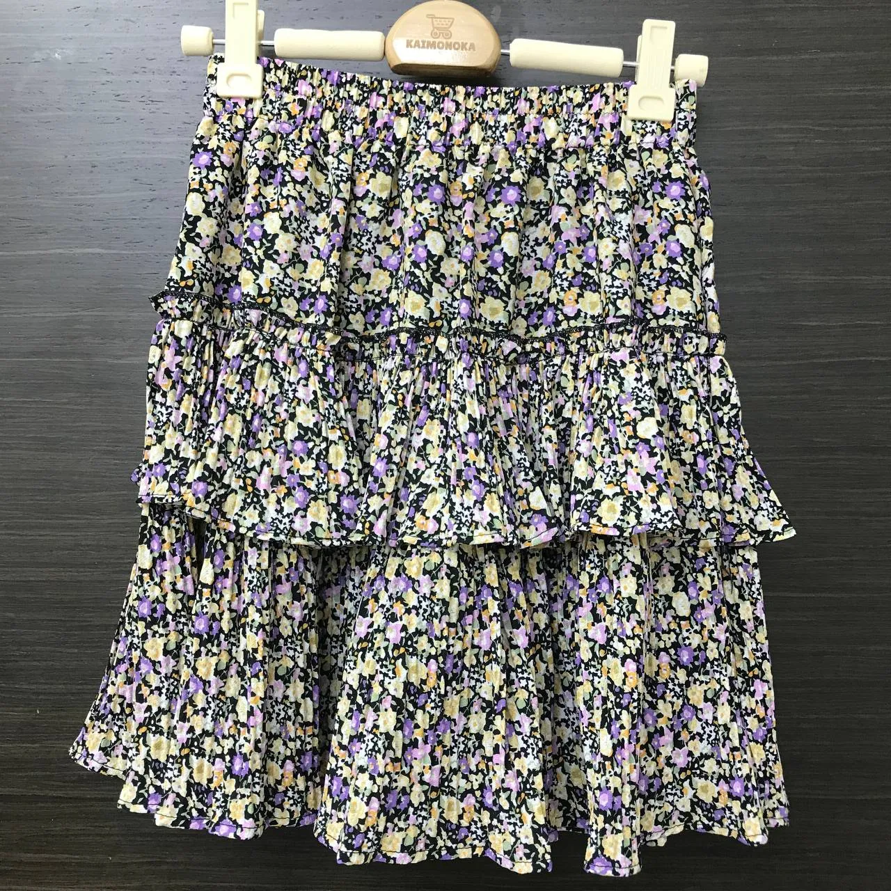 K046 撞色小花三層短裙
