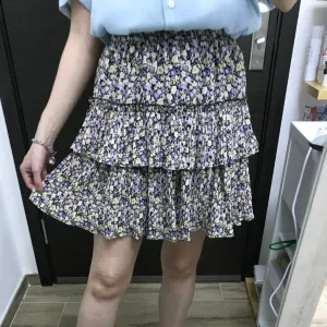K046 撞色小花三層短裙
