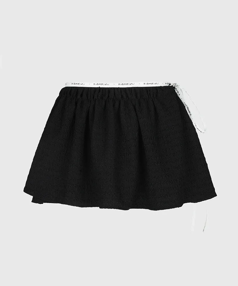 KANDINI Flowy Seersucker Wrap Skirt - Black