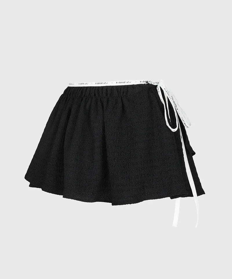 KANDINI Flowy Seersucker Wrap Skirt - Black