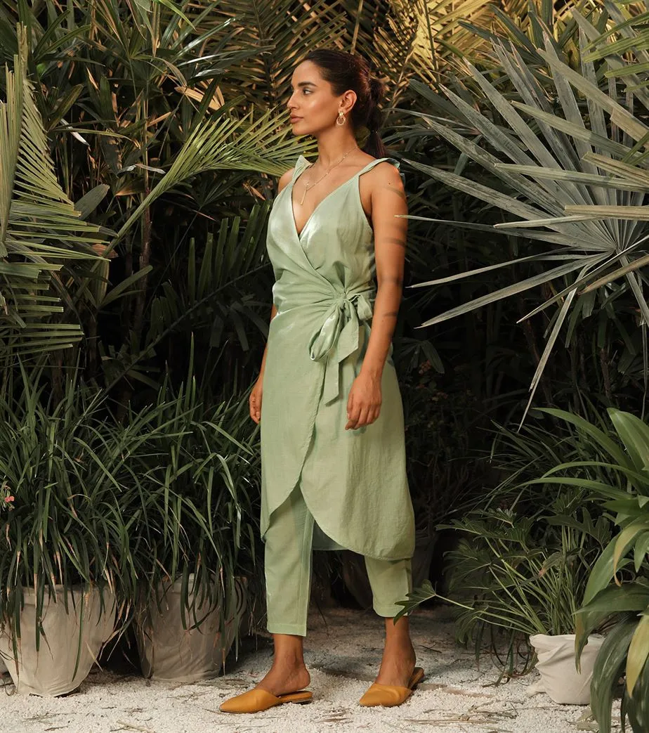 Khara Kapas   -   Always And Forever  Green wrap Co ord set - Another Day in Paradise