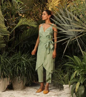 Khara Kapas   -   Always And Forever  Green wrap Co ord set - Another Day in Paradise