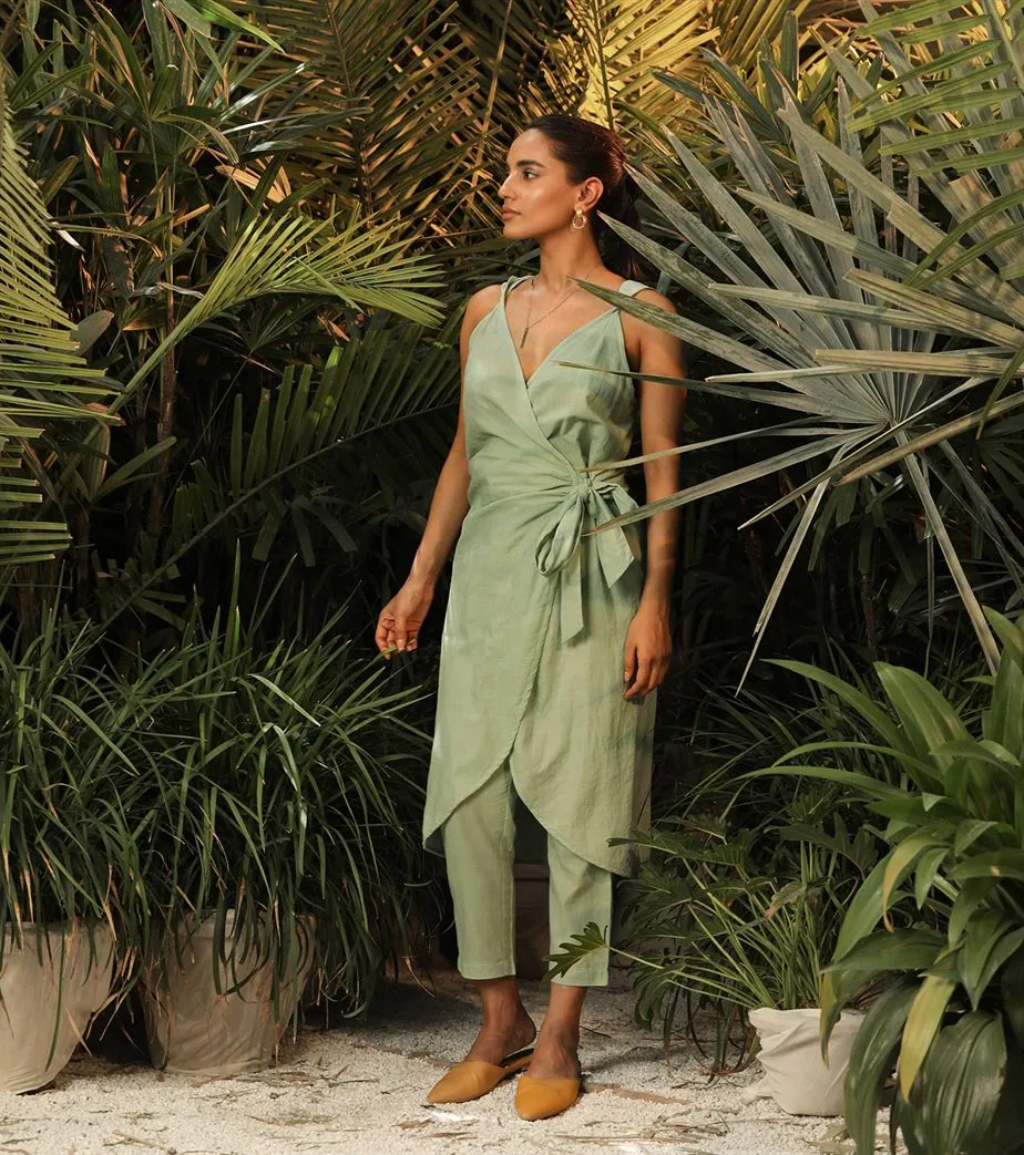 Khara Kapas   -   Always And Forever  Green wrap Co ord set - Another Day in Paradise