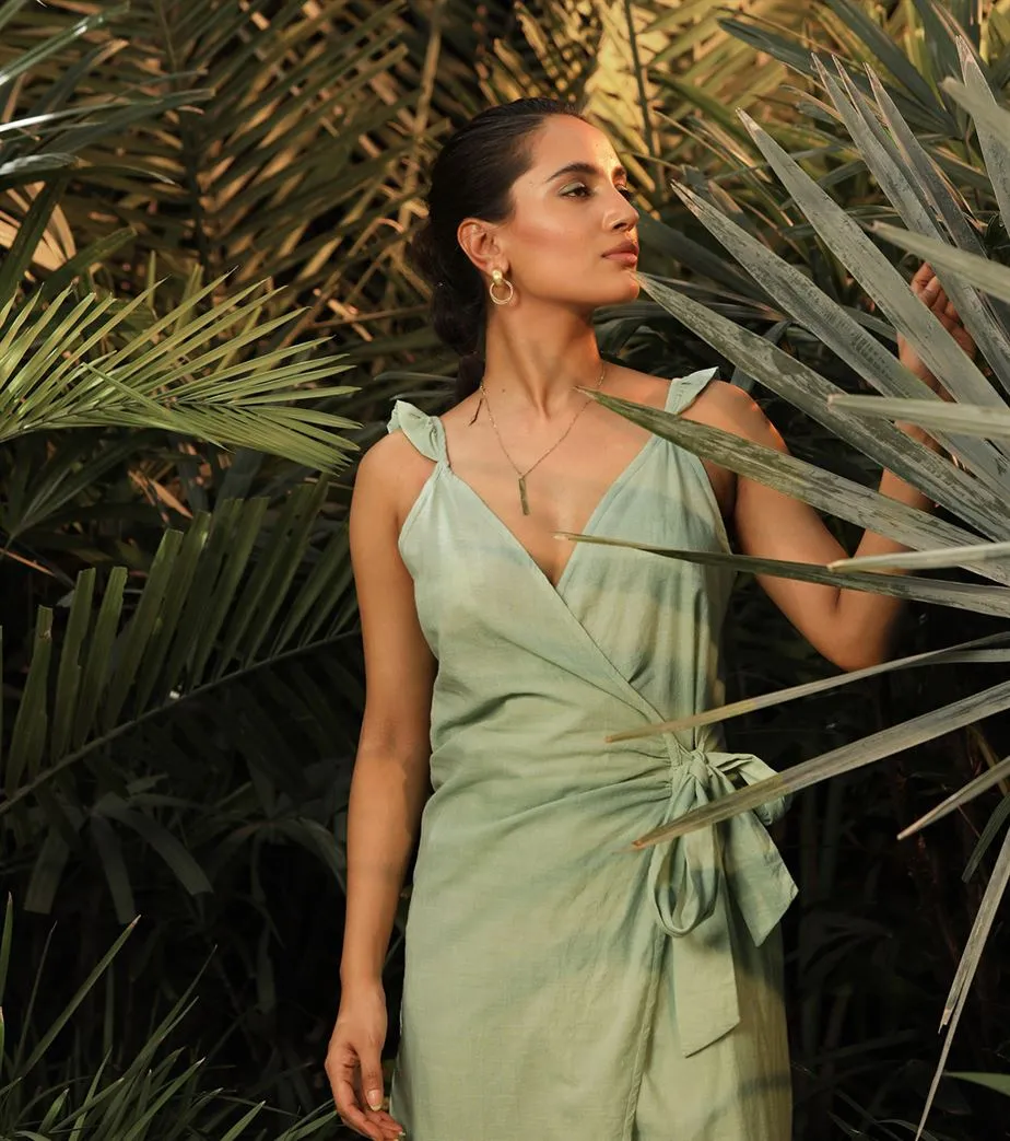 Khara Kapas   -   Always And Forever  Green wrap Co ord set - Another Day in Paradise