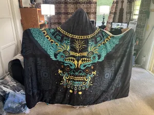 KIDs Aztec Quetzalcoatl Skull 3d All Over printed Hooded Blanket Poncho Sherpa Fleece Wearable Blanket Microfiber Bedding