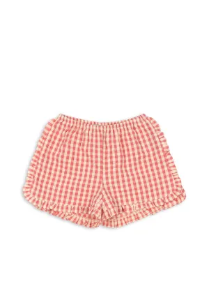 KIM FRILL SHORTS GOTS - flamingo plume check