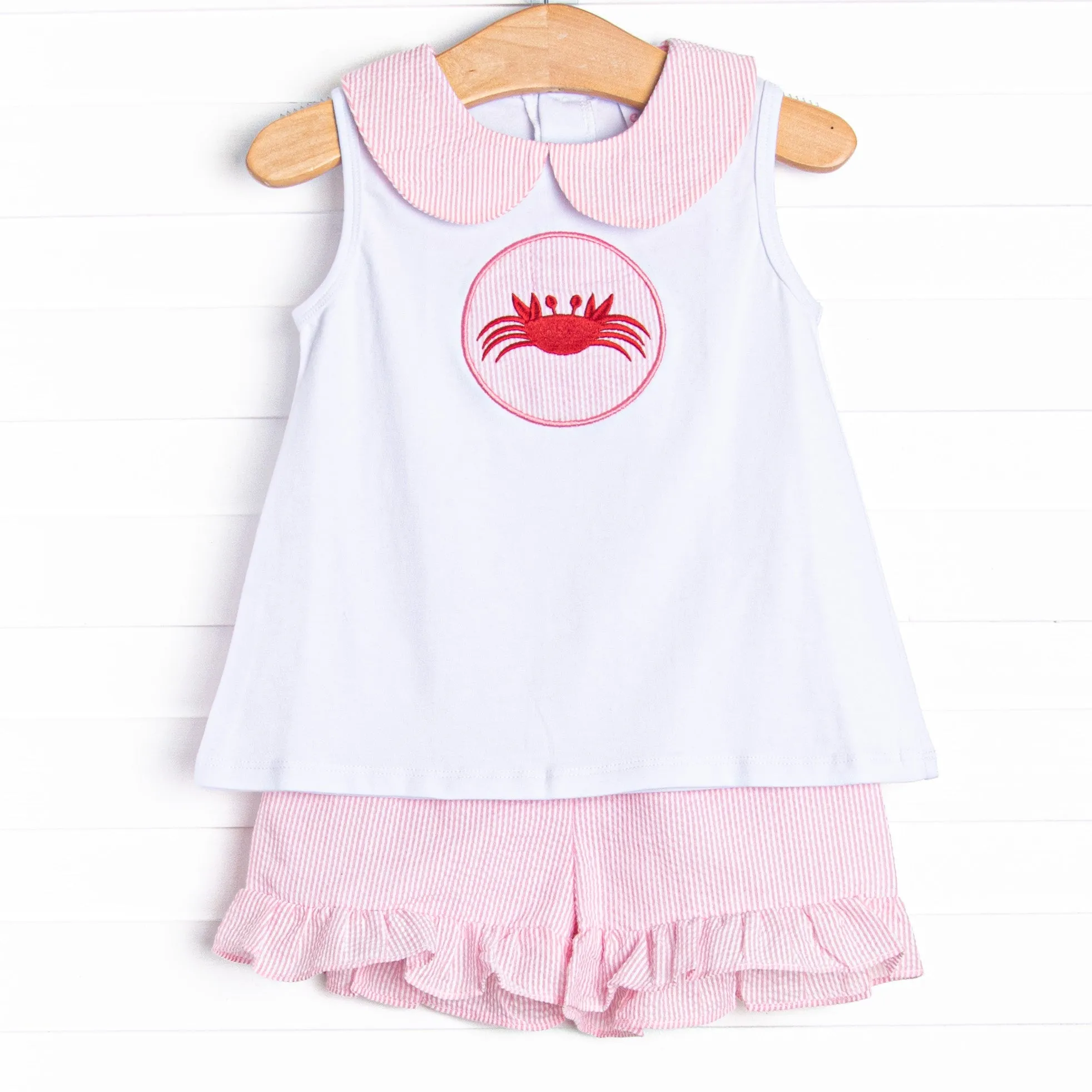 King Crab Crawl Applique Short Set, Pink