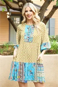 KIWI BLUE FLORAL MULTI PRINTED DRESS