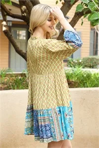 KIWI BLUE FLORAL MULTI PRINTED DRESS