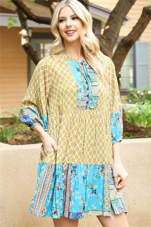 KIWI BLUE FLORAL MULTI PRINTED DRESS