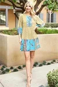 KIWI BLUE FLORAL MULTI PRINTED DRESS