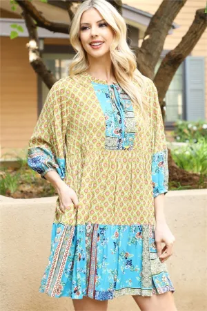KIWI BLUE FLORAL MULTI PRINTED DRESS