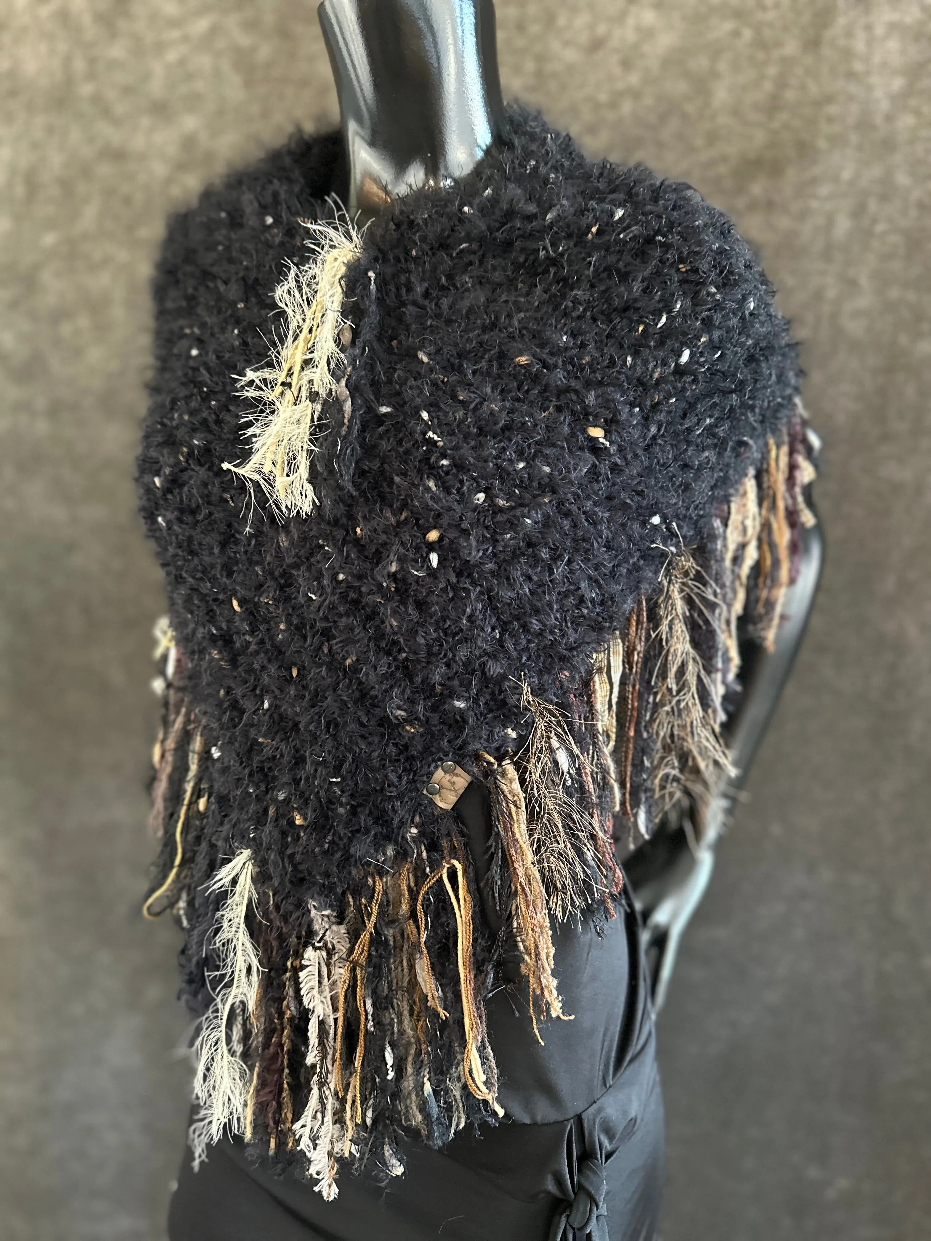 Knit Black Fringed poncho, game of thrones