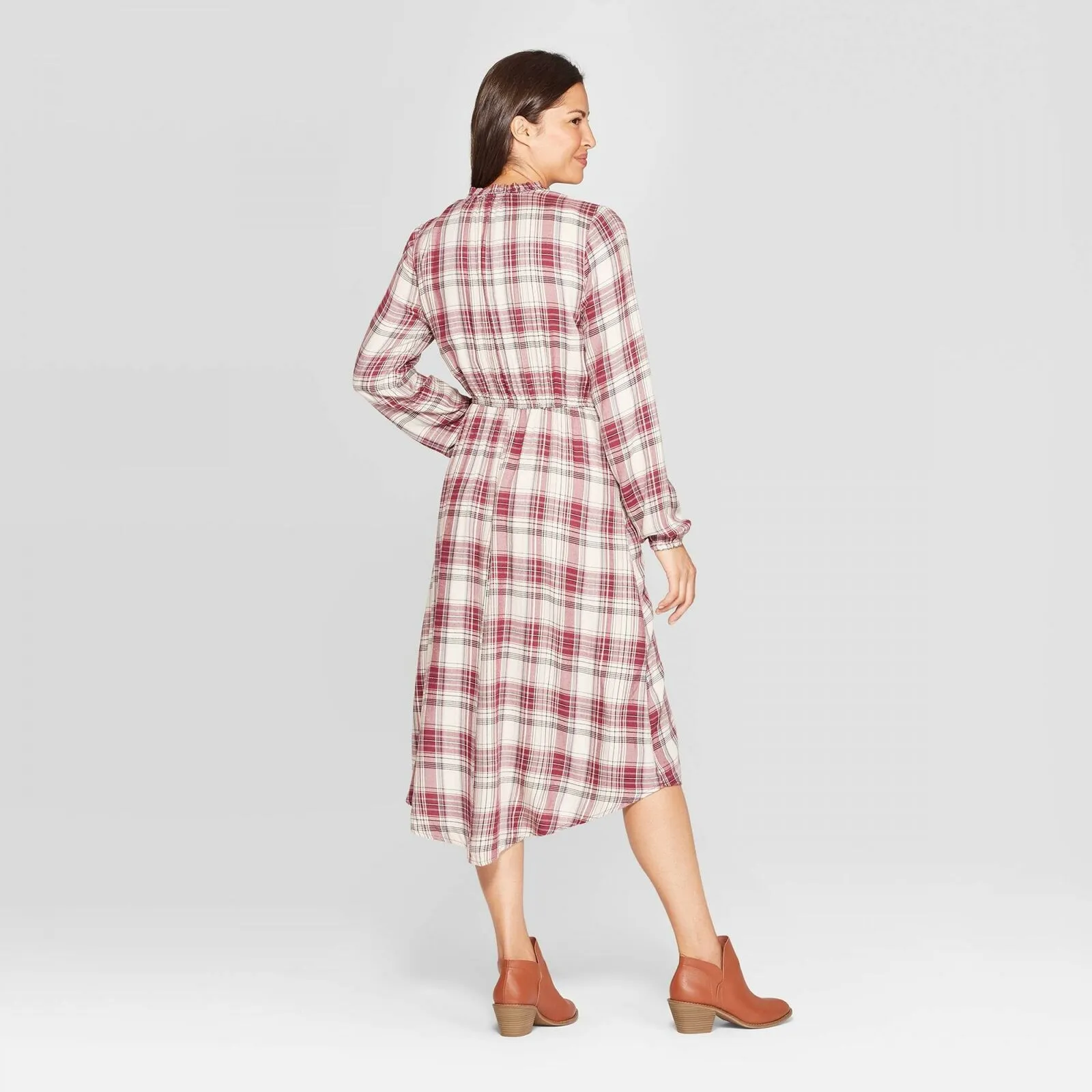 Knox Rose Women's Plaid Long Sleeve Midi Dress
