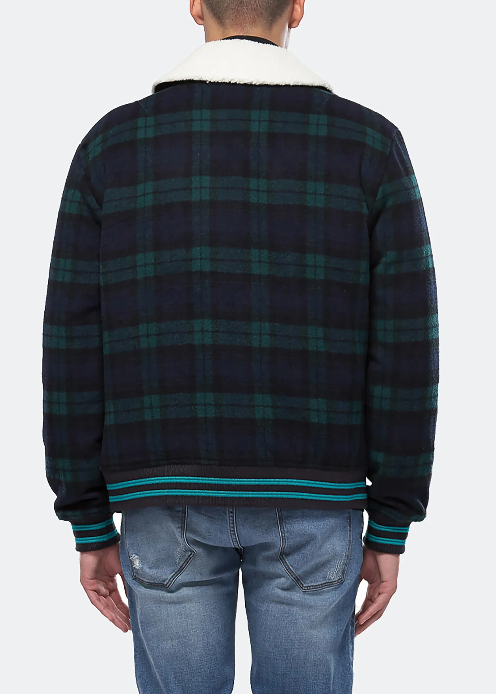 Konus Men's Wool Blend Plaid Jacket with Sherpa Collar in Green