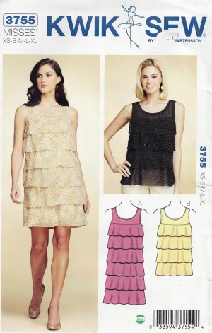 Kwik Sew 3755 Womens Ruffled Evening Dress & Top Out Of Print Sewing Pattern Size XS - XL UNCUT Factory Folded