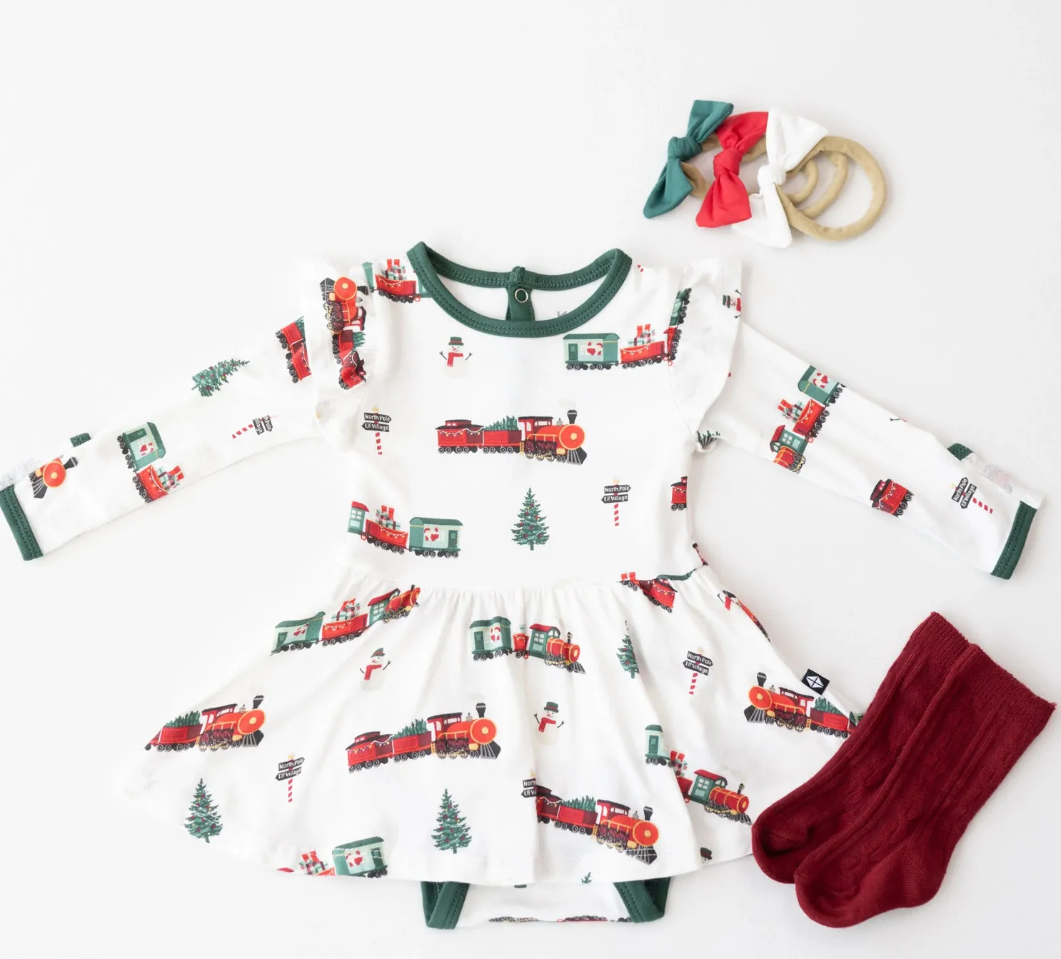 Kyte Baby - Long Sleeve Twirl Bodysuit - Holiday Train