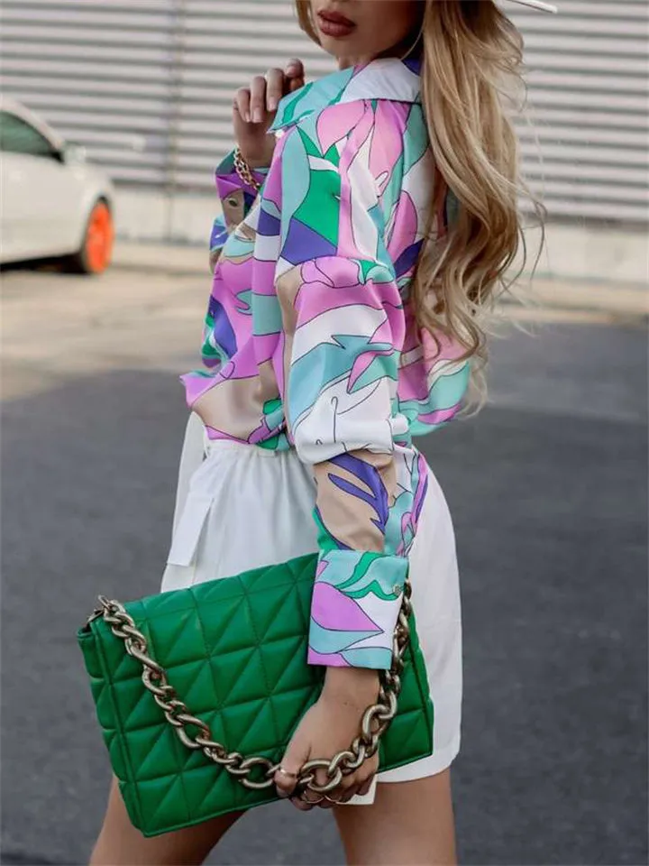 Ladies Stylish Printed Loose Lantern Sleeve Blouses