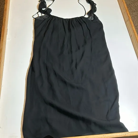 L’AGENCE Black Ruffled Silk Midi Dress C9